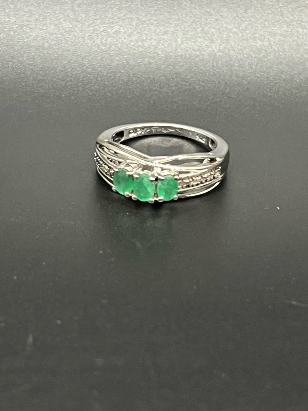Sterling Silver Emerald Trio Ring - Green Gemstone Band